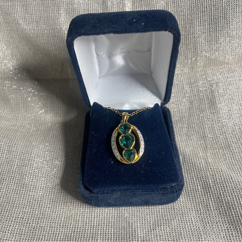 Gold Necklace with Emerald Green Accents “I Love You” Birthstone Pendant